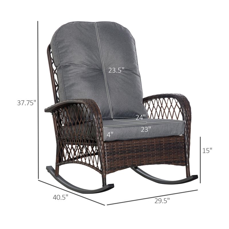 Gray Garden Rocker: Patio Wicker Chair with Thick Cushions