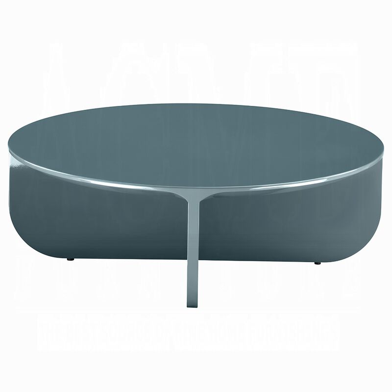 Lemy Coffee Table. 39 Inch Round Top with Pedestal Base, Teal Blue Wood image number 2