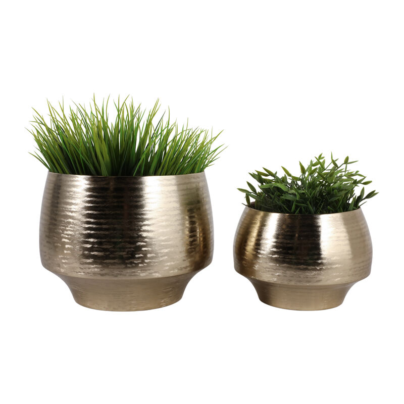 S/2 9/11" Metal Planters, Gold image number 1