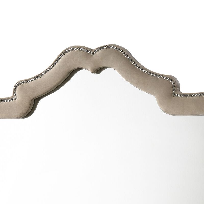Lino Dresser Mirror, Curved Frame, Nailhead Trim, Cream Velvet 43 Inch image number 4