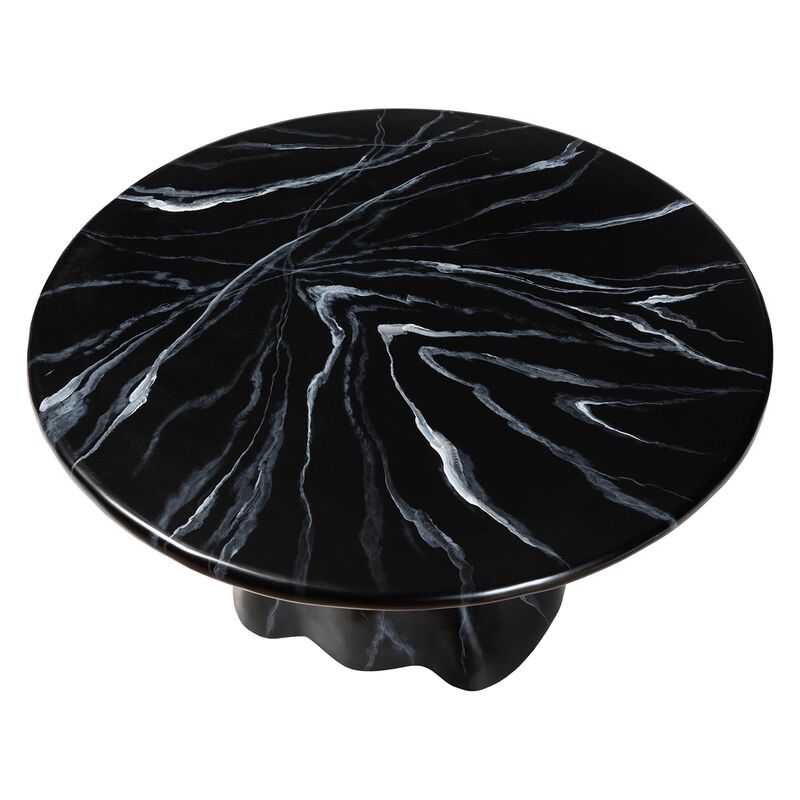bali & pari Aponi Marbled Resin Coffee Table - Sculptural Center Table with Round Top and Pedestal Base,  Modern Contemporary Statement Furniture