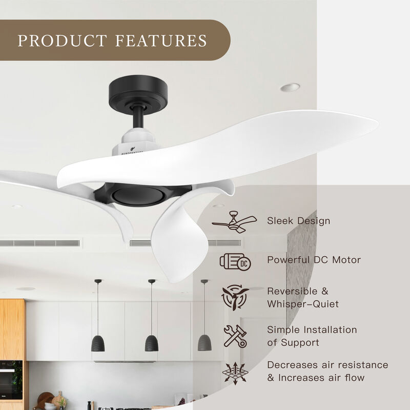 54 in. White Propeller Ceiling Fan with Remote without Light