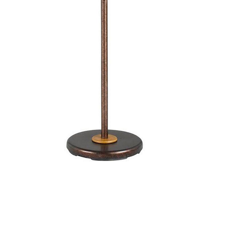 3 Way Torchiere Floor Lamp with Frosted Glass shade and Stable Base, Bronze-Benzara