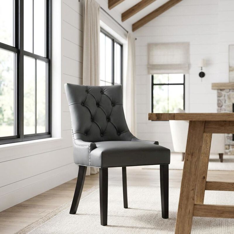 Tufted Vegan Leather Upholstered Dining Chair for Dining Room, Tan image number 3