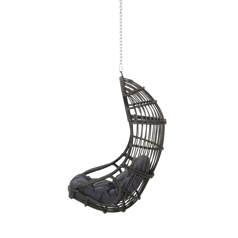Fam Outdoor Hanging Lounge Chair Swing, Teardrop Design Gray Rattan - Benzara