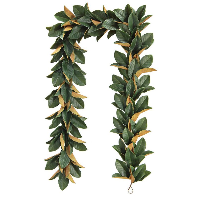 9' Faux Green Magnolia Leaf Garland image number 0
