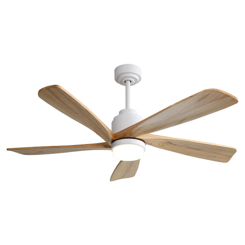 52" Ceiling Fan With Dimmable LED Light 5 Solid Wood Blades Remote Control Reversible DC Motor image number 0