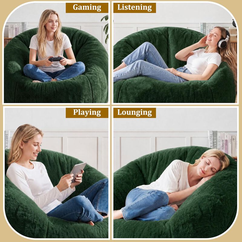 Vipbear Faux Fur Bean Bag Chair, Large Stuffed Bean Bag Sofa with Filler for Living Room, Bedroom image number 4