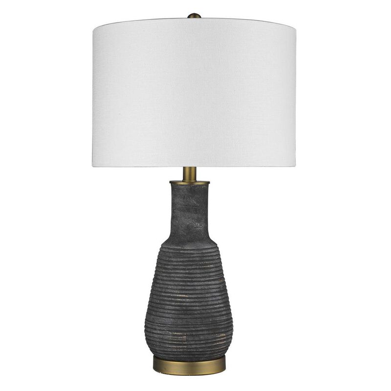 Hivvago 26" Distressed Black and Gold Ceramic Table Lamp With White Drum Shade