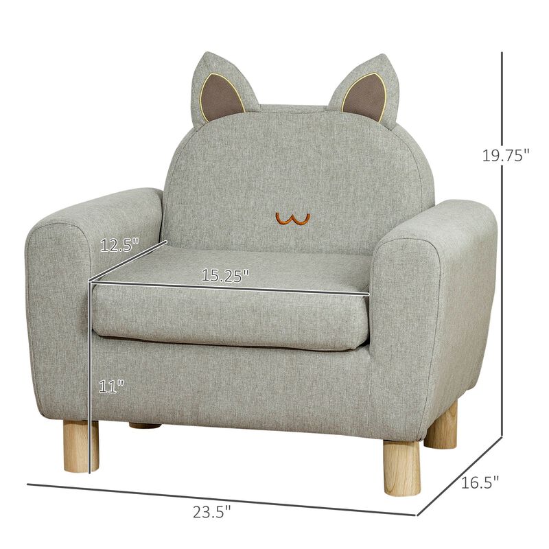 Grey Toddler Seat: Cat Ear Backrest Armchair with Wooden Legs