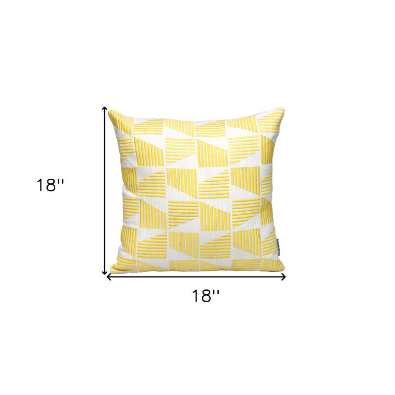 HomeRoots 18" Yellow and White Geometric Cotton Throw Pillow With Embroidery image number 4
