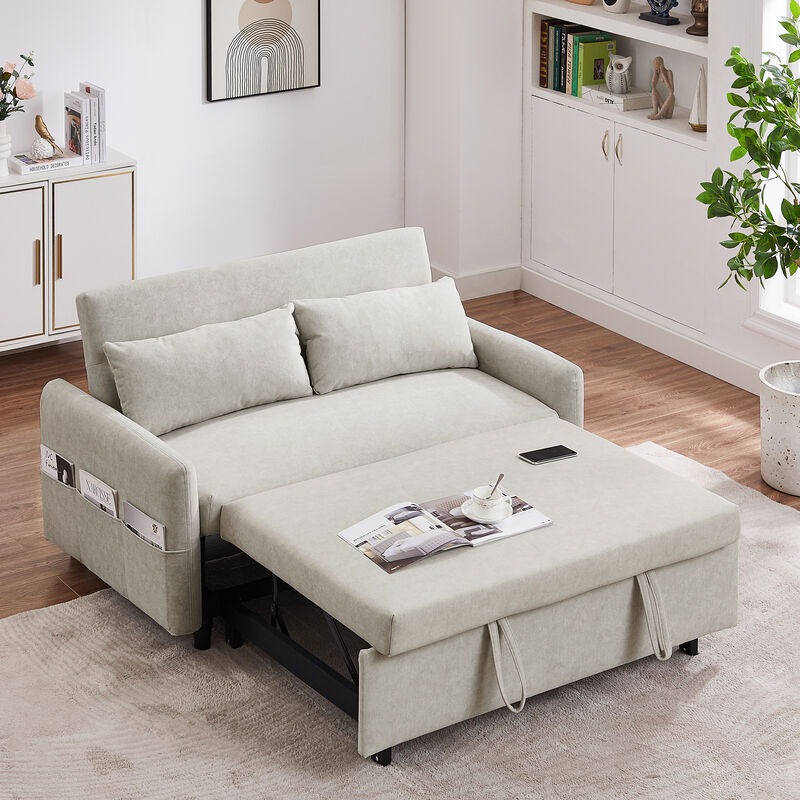 Modern Loveseat Sofa 59" Sofa Couch 2-Seater Sofa with Flexible USB Ports, Unique Cylindrical Armrests
