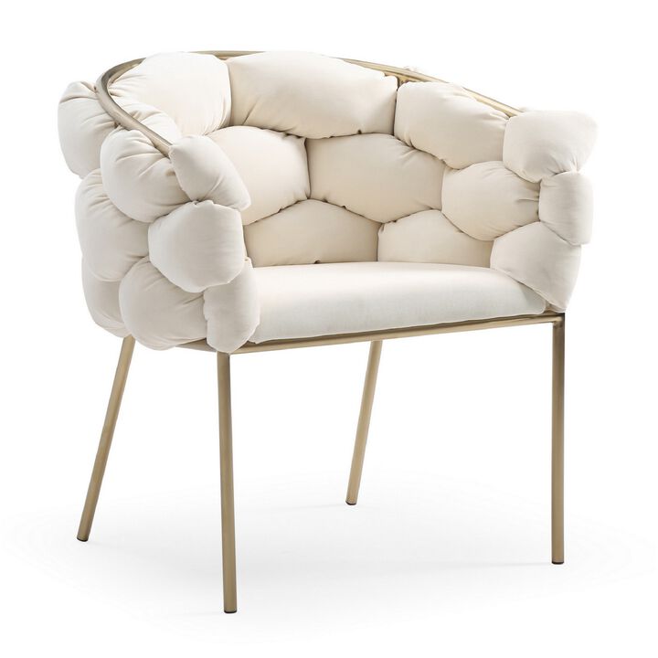 Cid 26 Inch Modern Curved Dining Chair, Bubble Tufted Back, Cream - Benzara