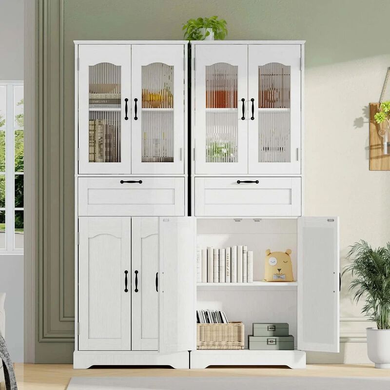 Freestanding Bathroom Floor Cabinet with Reeded Glass Door Design-White image number 6
