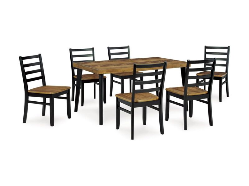 Rectangular Dining Table Set 60" with 6 Chairs Chevron Pattern Brown Black image number 0