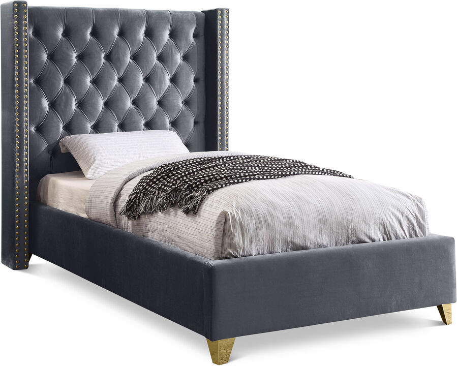 Meridian Furniture Barolo Grey Velvet Twin Bed
