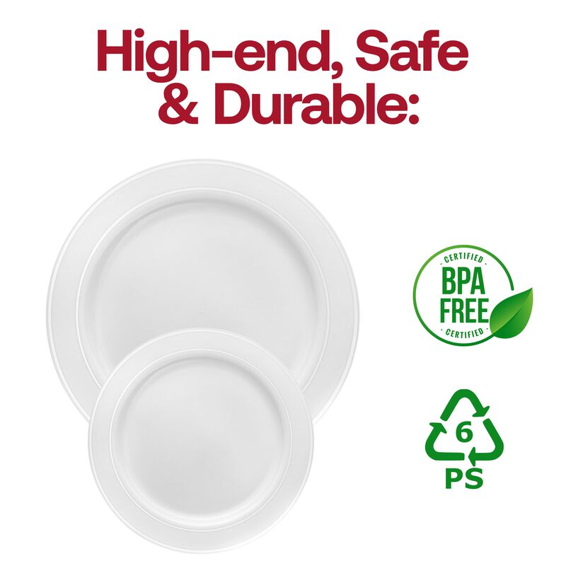 6" White with Silver Edge Rim Plastic Pastry Plates (240 plates) image number 4
