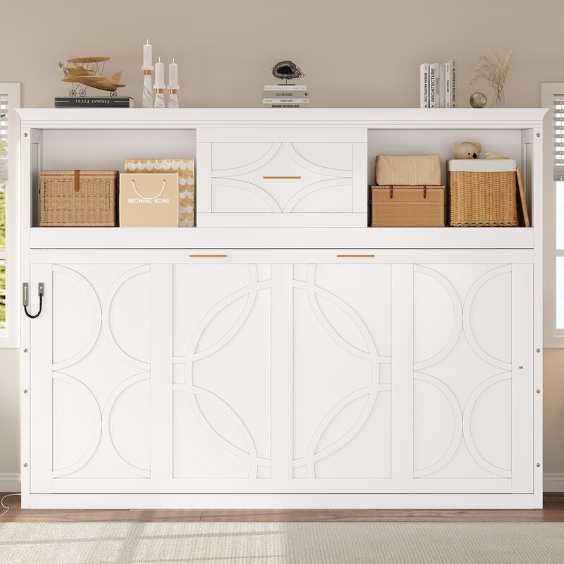 Whisen Twin Size Murphy Bed with Charging Station and a Drawer