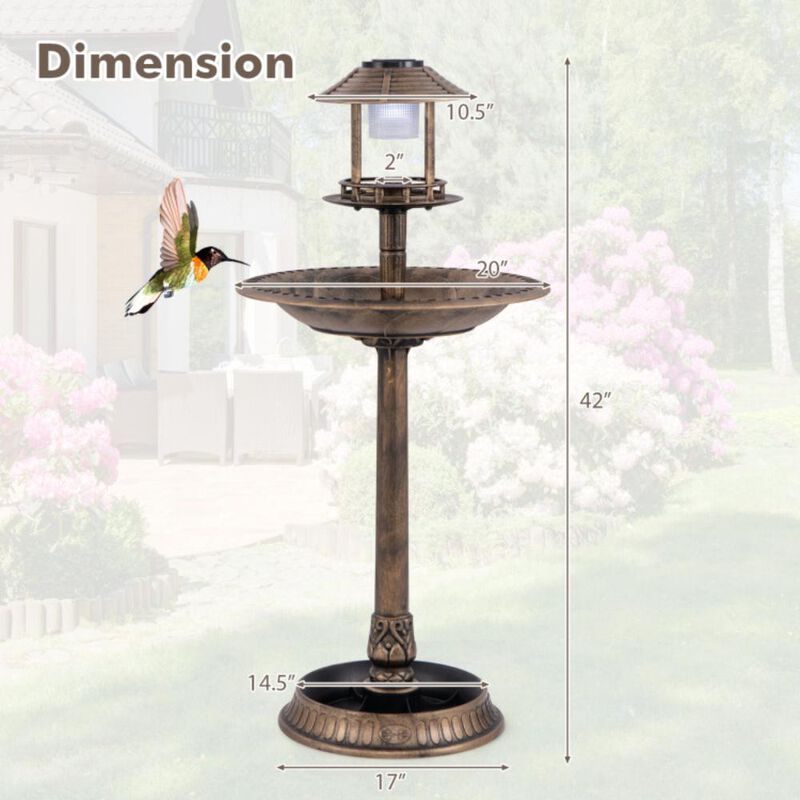 Hivvago Pedestal Bird Bath with Solar Light with Bird Feeder and Flower Planter