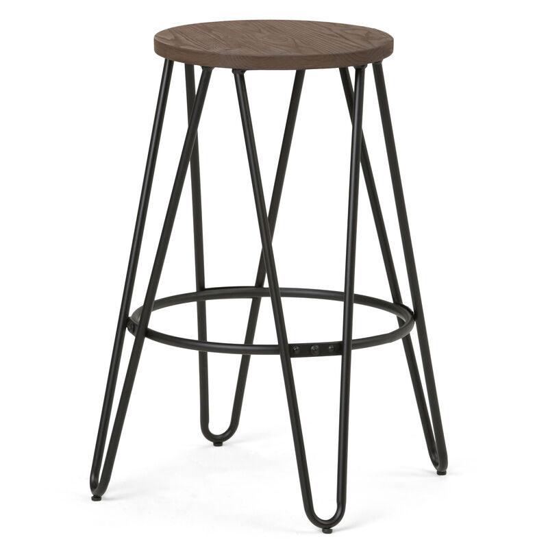 Simeon Industrial Metal 26 inch Metal Counter Height Stool with Wood Seat (Set of 2) in Cocoa Brown / Black
