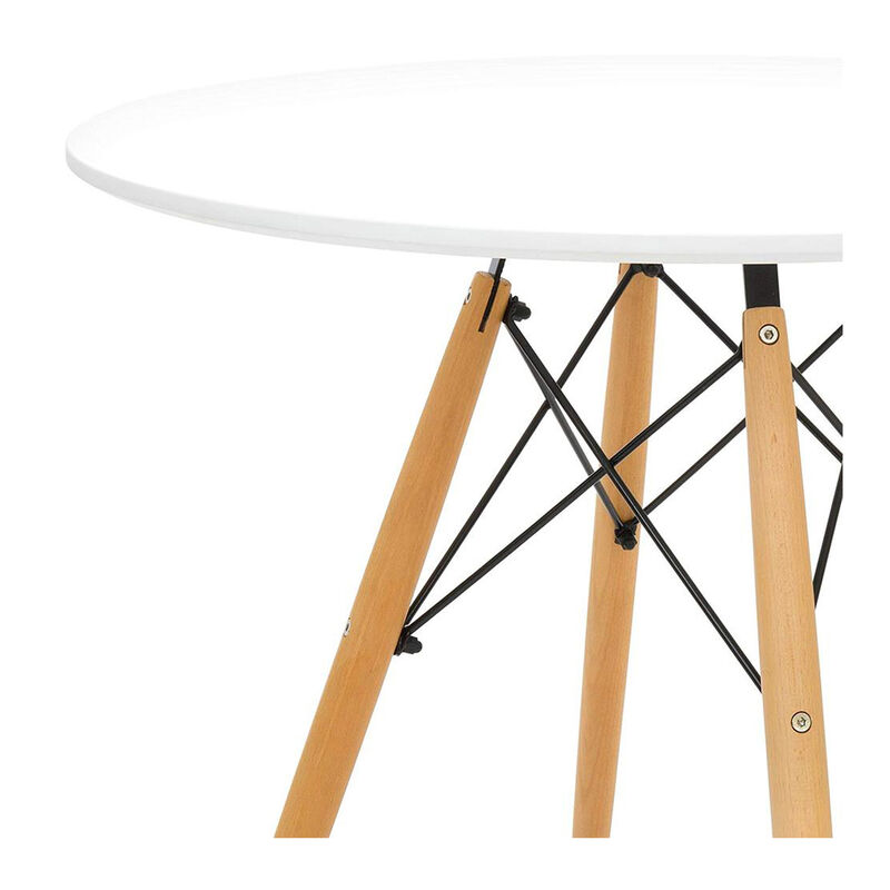 Round Dining Table with Fiberglass Top and Solid Wood Base