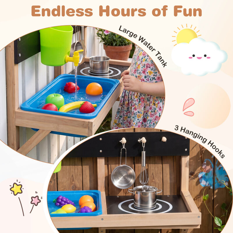 Kids Outdoor Mud Kitchen Wall Mounted Play Station for Backyard-Multi-color image number 5