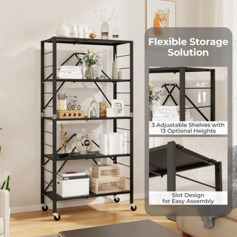 Hivvago 5-Tier Foldable Storage Shelf with Wheels