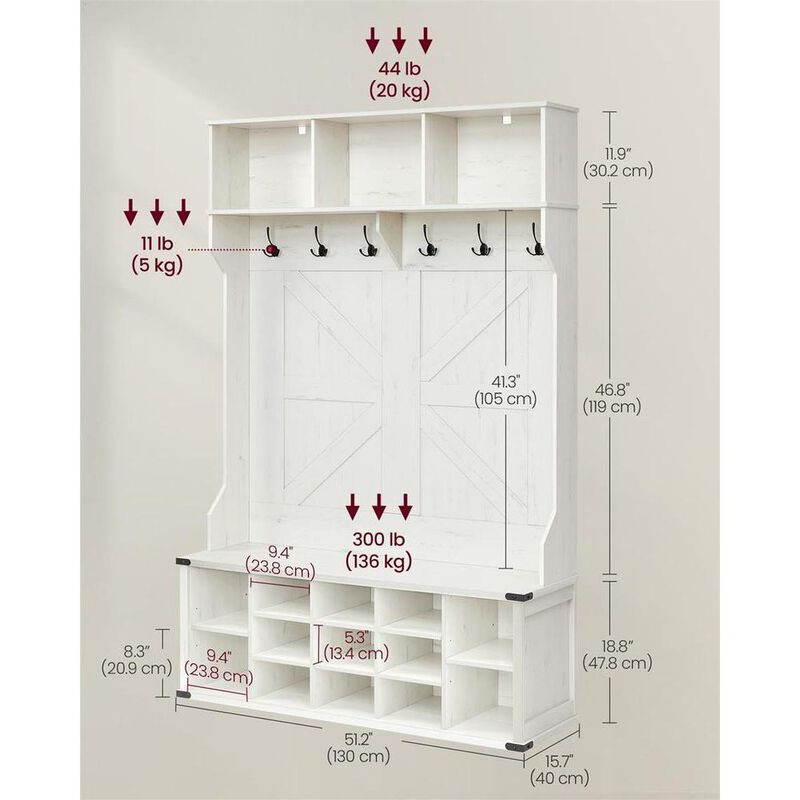 Hall Tree with Bench and Shoe Storage image number 6