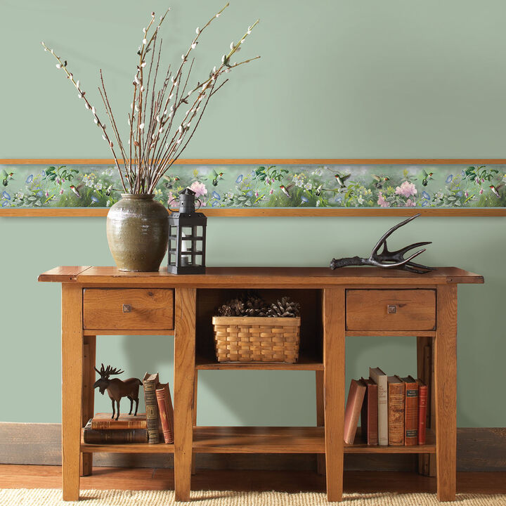 Ruby Light Blue Hummingbird Garden Wallpaper (Set of 2)