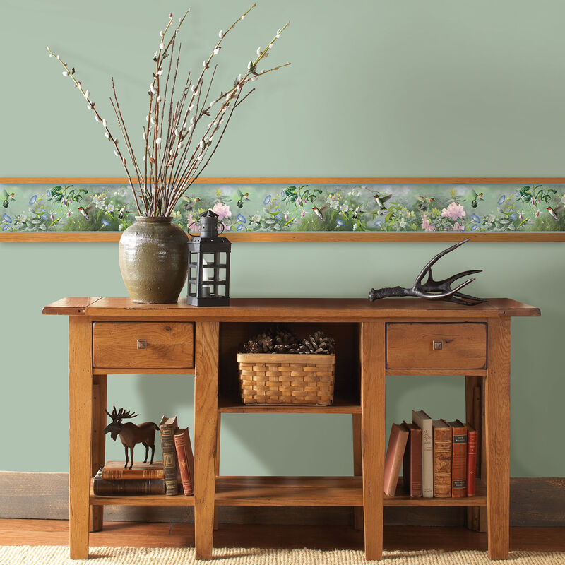 Ruby Light Blue Hummingbird Garden Wallpaper (Set of 2) image number 1
