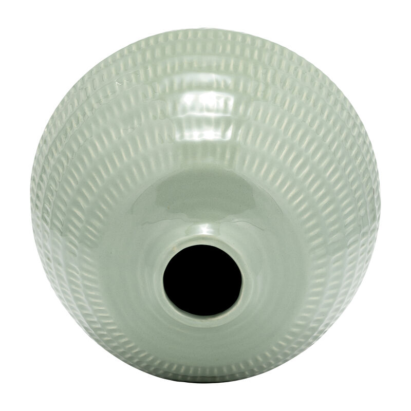 Cer,7",stripe Oval Vase,dark Sage image number 3