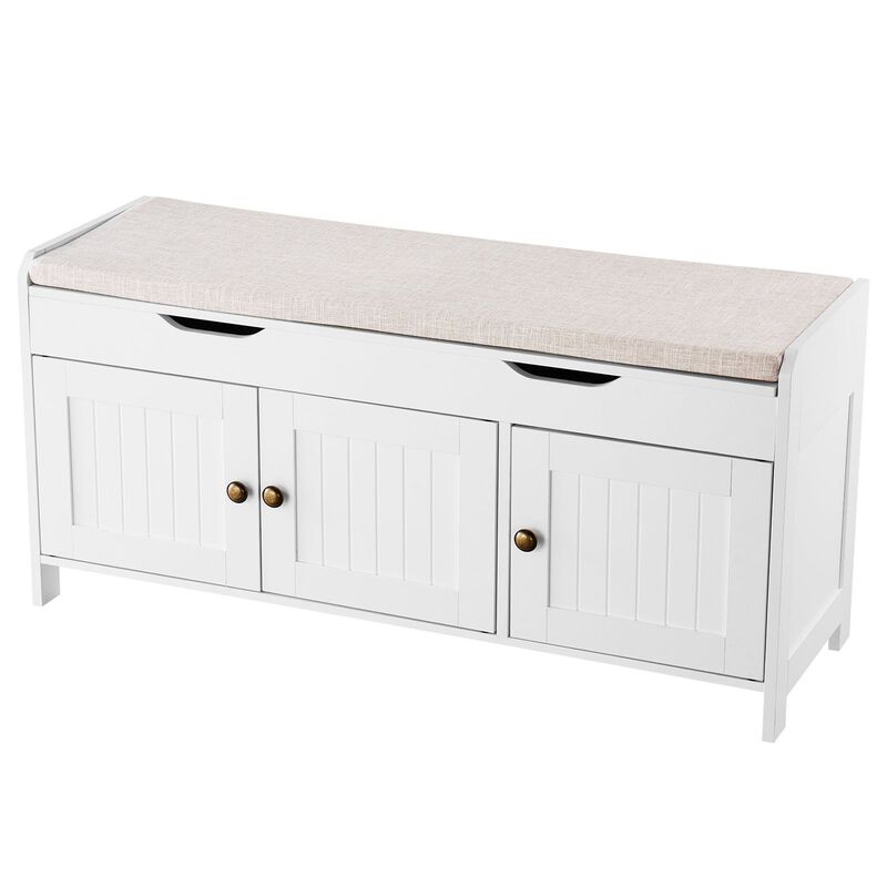 Entryway Bench with Shoe Storage, 3 Door Cabinets and Height Adjustable Shelf image number 2