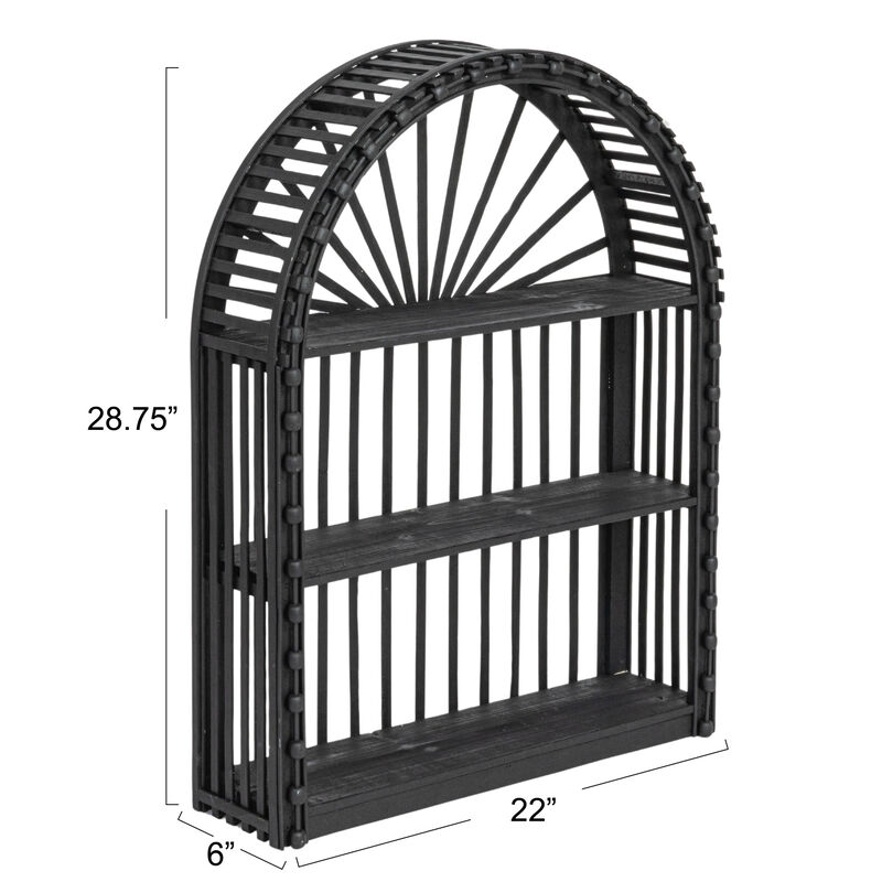 Arched Bamboo and Wood Wall Shelf, Black image number 2