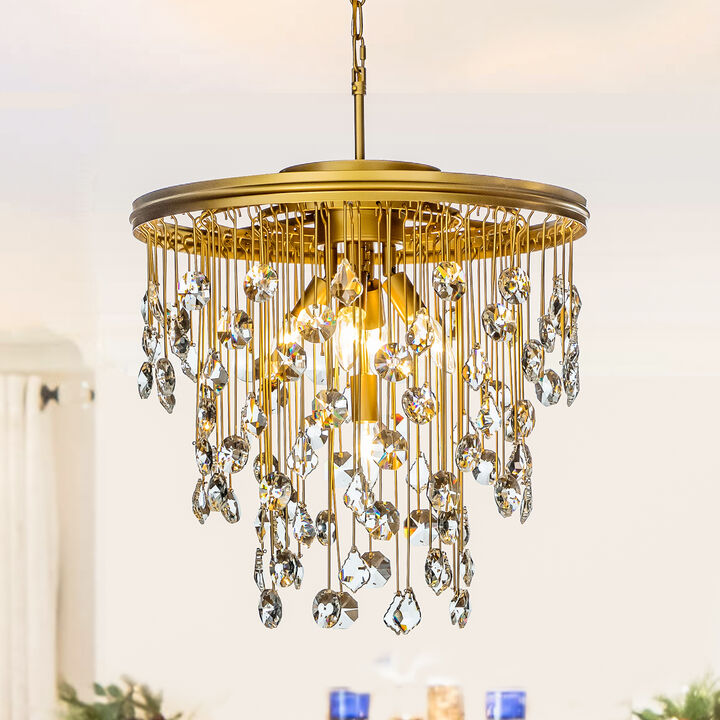 Mid-Century Modern Round Tiered Crystal Chandelier