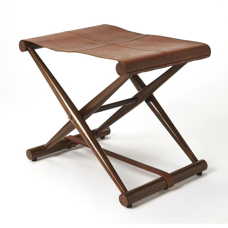 Butler Specialty Company Sutton Leather Folding Stool, Medium Brown
