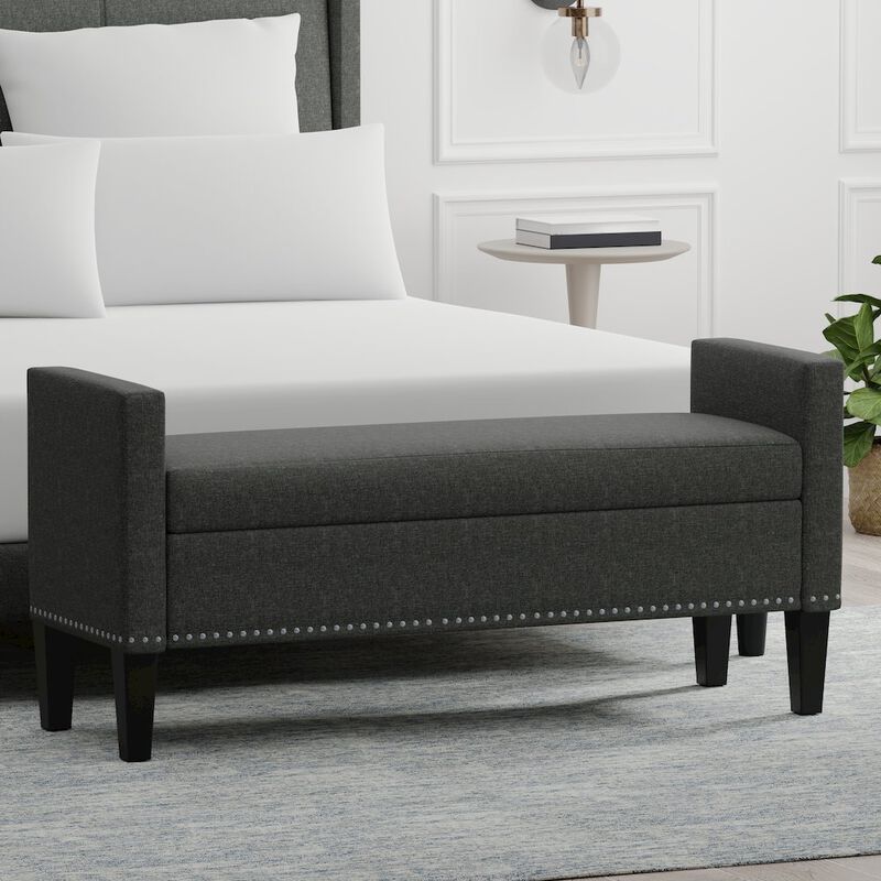 Rize Home 51.25 Storage Bench with Nailhead Trim - Dark Gray image number 4