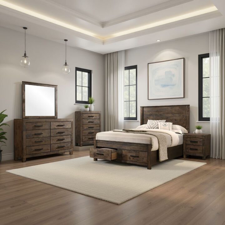 Frio 5pc Queen Bedroom Set with Footboard Storage, Rustic Golden Brown