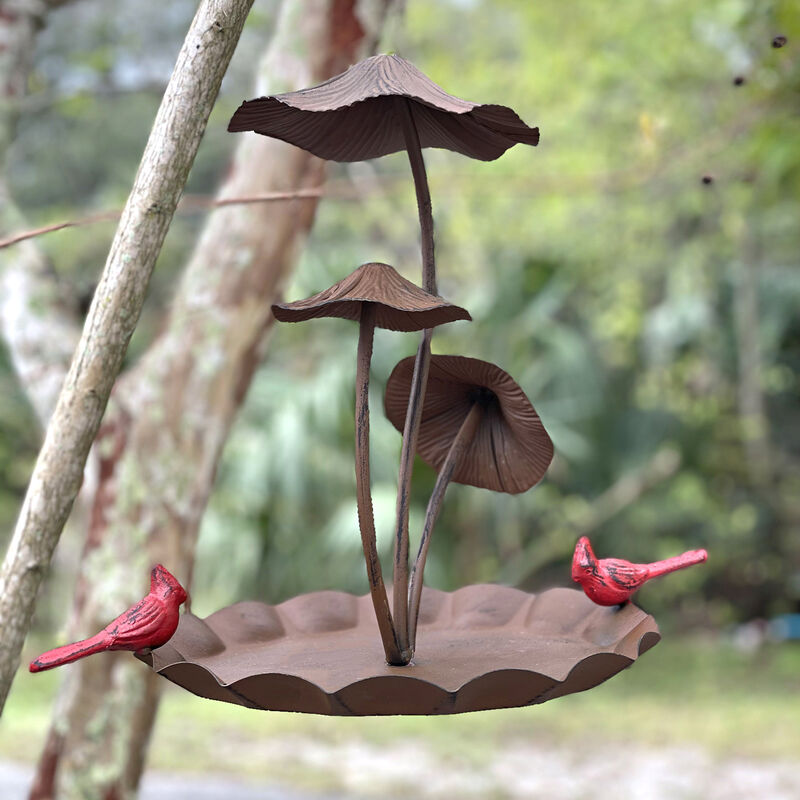 Rustic Brown Triple Mushroom Bird Feeder &ndash; Pie Plate Tray, Farmhouse Decor image number 8
