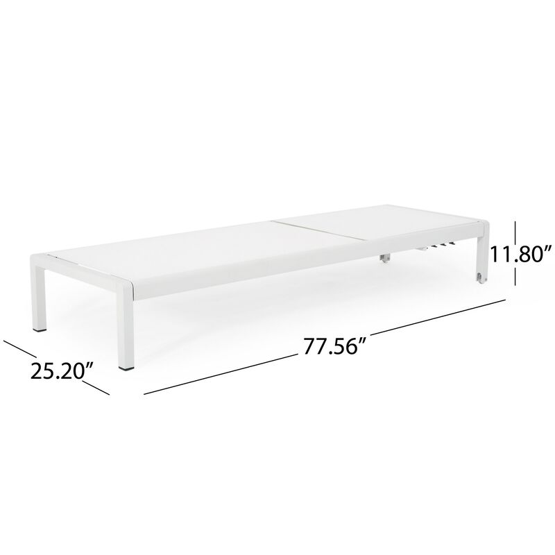 Kory Outdoor Lounge Chaise, 78 Inch White Mesh Fabric and Aluminum - Benzara