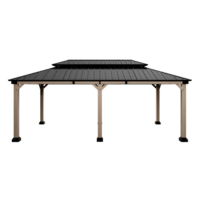 Mondawe 12 ft. x 20 ft. Outdoor Cedar Wood Frame Hardtop Gazebo Double Galvanized Steel Roof