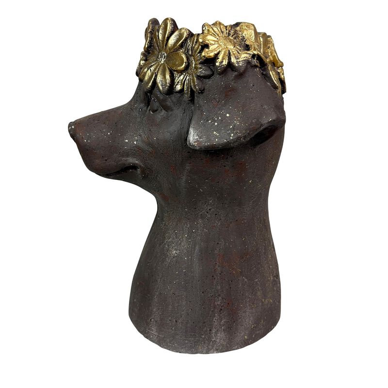 Dog Bust Planter Brown Gold Distressed 1325 In Magnesium Oxide Pot image number 2
