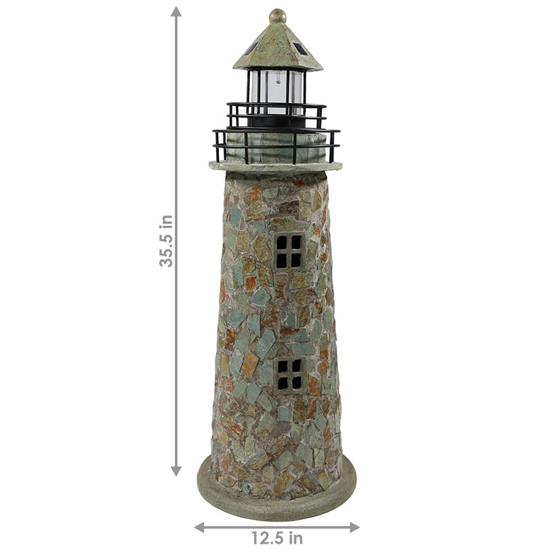 Sunnydaze 25 in Resin and Cobblestone Solar LED Lighthouse Nautical Statue