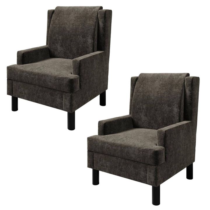 2 Pcs Upholstered Wingback Accent Chair, Modern Reading Armchair for Living Room, Bedroom,Dark Brown