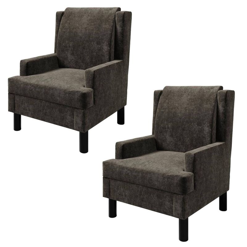 2 Pcs Upholstered Wingback Accent Chair, Modern Reading Armchair for Living Room, Bedroom,Dark Brown image number 0