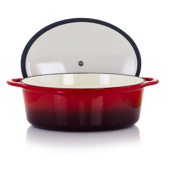 MegaChef 7 Quarts Oval Enameled Cast Iron Casserole in Red
