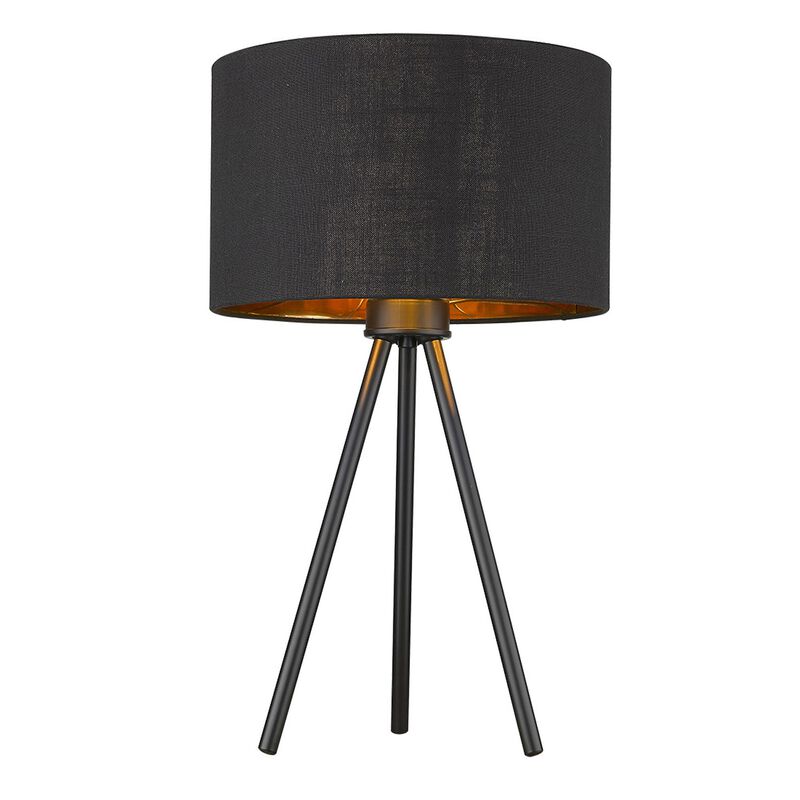 HomeRoots 22" Black Metal Tripod Table Lamp With Black Drum Shade image number 0
