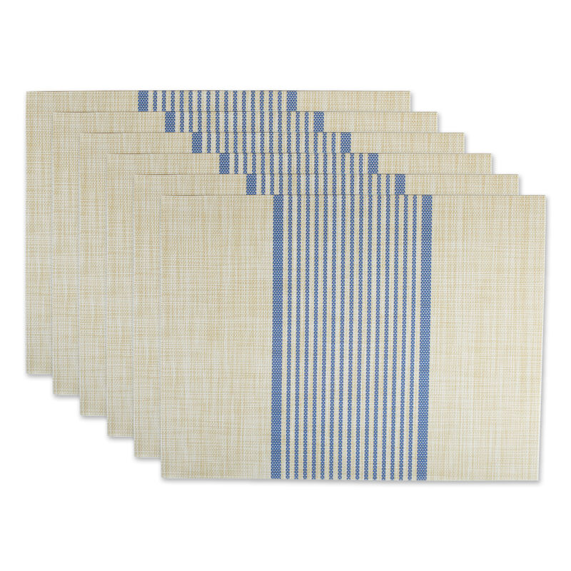 Set of 6 Middle Striped Neutral And Blue Woven Placemats 13" x 17.25" image number 1