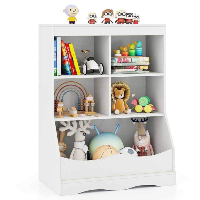 Kids Bookshelf  with 5 Bins for Playroom and Living Room