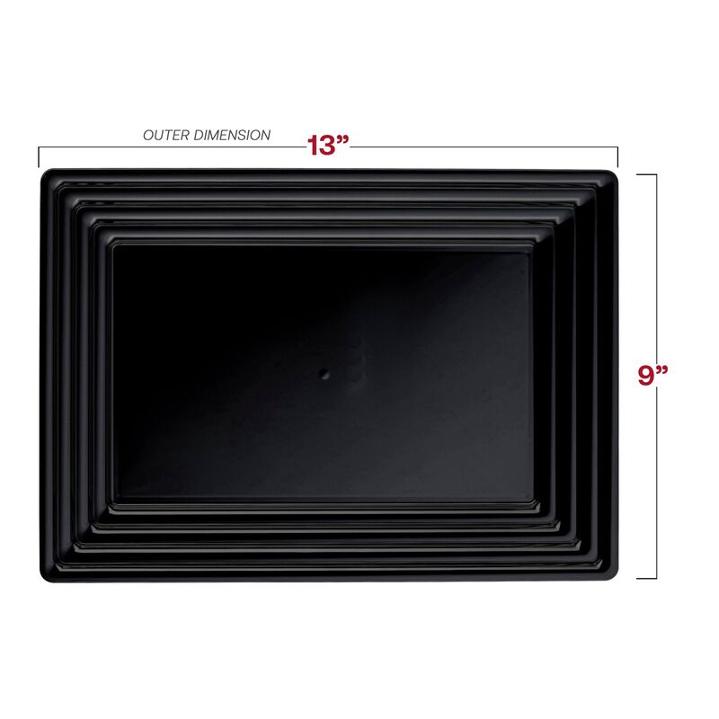 9" x 13" Black Rectangular with Groove Rim Plastic Serving Trays (24 Trays) image number 3