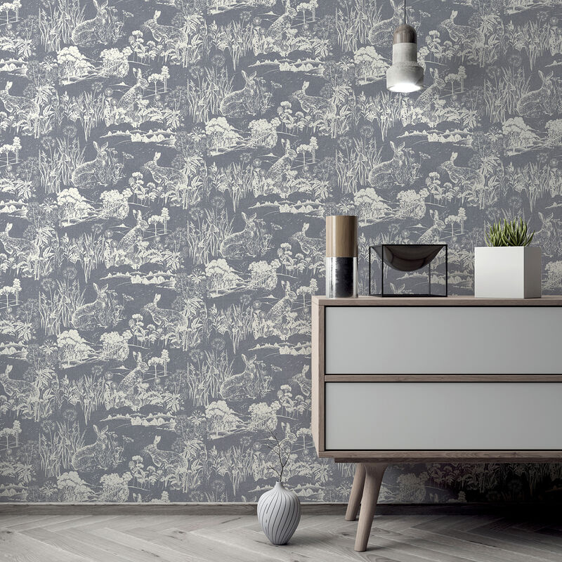 Hattie Navy Meadow Hare Wallpaper image number 4
